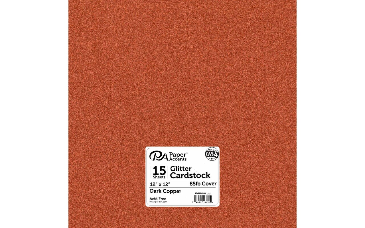 PA Paper Accents Glitter Cardstock 12? x 12? Dark Copper, 85lb colored cardstock paper for card making, scrapbooking, printing, quilling and crafts, 15 piece pack